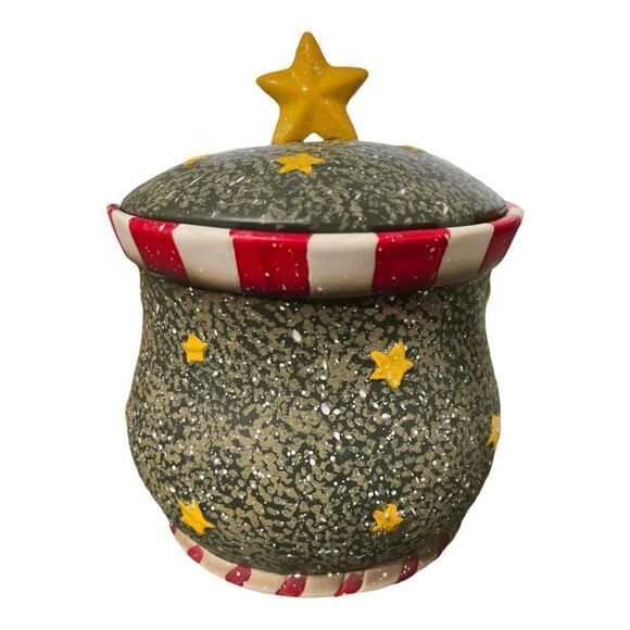 Huntington Hand painted ceramic Santa "Believe" holiday treat jar with glitter s - Picture 4 of 5